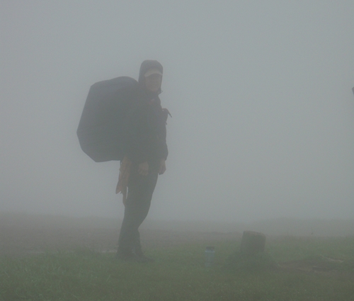 Kendra in the fog on Bald Mountain, Appalachian Trail