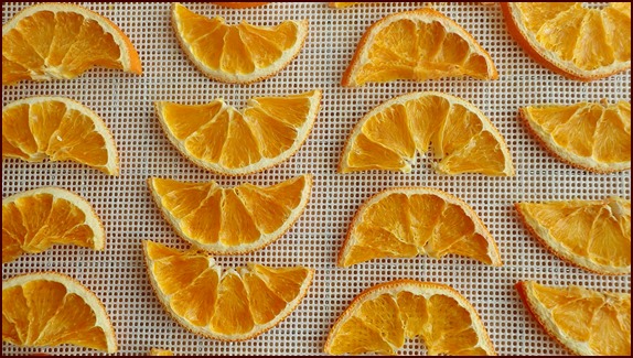 Dehydrated oranges cut in half slices.