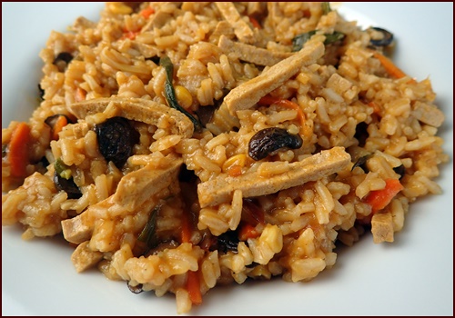 Tofu Noodles with Vegetables & Rice after being rehydrated to make a meal.