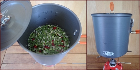 Cooking a backpacking meal in GSI Boiler pot.