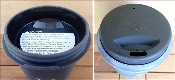 (l) GSI Minimalist lid in cooking position. (r) Lid position after taking the pot off the stove.