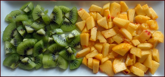 Kiwi and peach pieces.