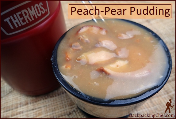 Peach-Pear Pudding rehydrated in thermos food jar.