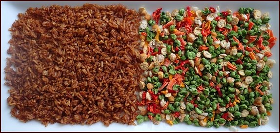 Dried ingredients for backpacking fried rice.