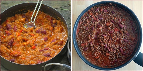 Beef & Bean Chili and Green Lentil Chili.