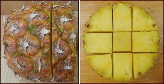 Cutting fresh pineapple for dehydrating.