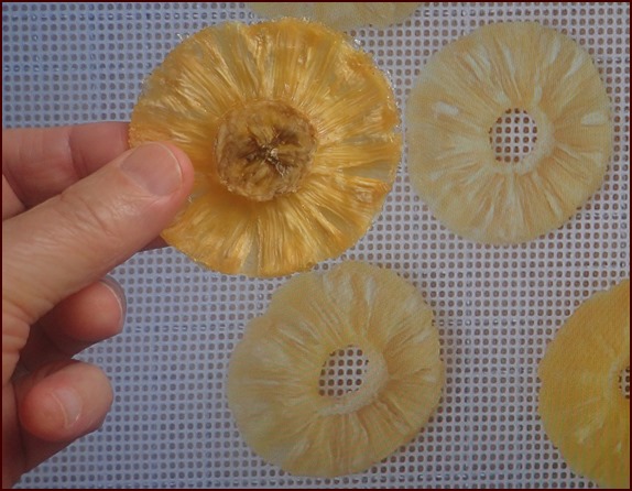 Dehydrated pineapple ring with banana.