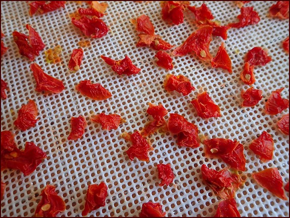 Dehydrated diced tomatoes.