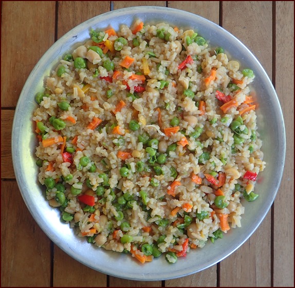 Seasoned Rice & Vegetables rehydrated and cooked in a GSI Minimalist pot.