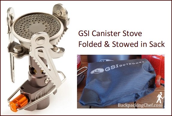 GSI Pinnacle Canister Stove folded & stowed.