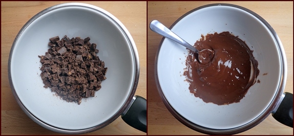 Melting chocolate for chocolate covered pears.