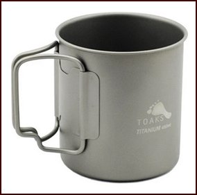 Toaks titanium cup with mug handles.