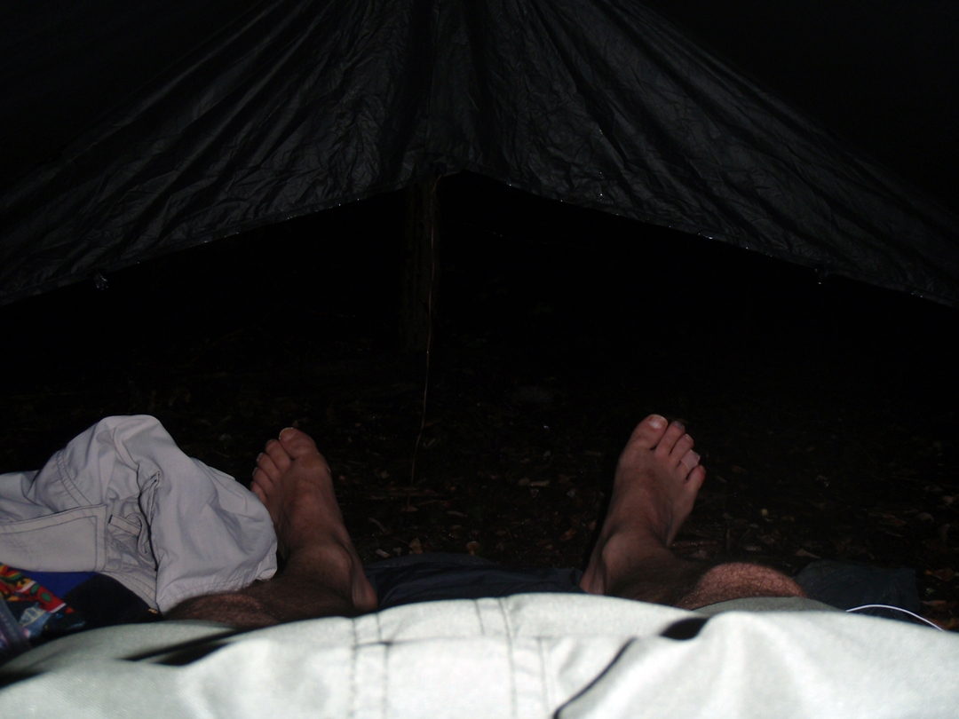 Stormy night under my tarp on the Appalachian Trail, near Erwin, TN